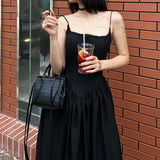European Station Spring New Women's Wear Woven Split Line Pleated Lace Splicing Sling Lace Dress-Outfit