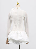 Fongt Summer New Dress Femininity Elegant Fashion Round-Neck Long-Sleeved Mesh Three-Dimensional Flower High-Waisted