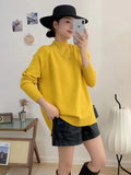 Winter New Semi-High Collar Lazy Wind Sweater Women's Pullover Korean Version Casual Loose Knitted Bottomed Sweater With Long Sleeves-Outfit