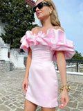 Women's Lotus Leaf Side Sexy Shoulder Dress Solid Color High-End Temperament Braid Skirt Dress Dress
