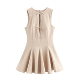 Fongt 2025 New Women's Decoration Body Wave-Style Wide Swing Bow Trim Short Dress