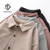 Spring New Women Solid Full Sleeve Thick Warm Woolen Shirt Jacket Winter Loose Tops Stylish Girl Casual Outwear