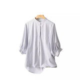 Fongt Summer New Five-Sleeve Casual Temperament Striped Shirt Women Short Sleeve Loose Thin Round Collar Shirt