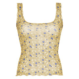 Fongt Spring And Summer New Girl Small Fresh Broken Flowers Bump Color Mesh Perspective Square Tie Sling Small Vest