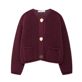 Fongt 2025 New Women's Solid-Color Casual Fashion Coarse Knit Long-Sleeved Sweater Cardigan Jacket