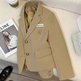 Fongt 2024 New Khaki Short Blazer Female Small Design Sense College Style Commuter Suit-Outfit