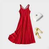 2020 New-Coming Summer Holiday Dress Cross Spaghetti Strap Open Back Solid Beach Style Ankle-Length Women