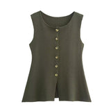 Fongt Gold Knitted Vest Shirt 10 Women's 041 Simple Single Buckle Fashion
