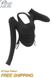 Style Patchwork Halter T-Shirts Women Sexy Y2K Slim Crop Top Streetwear Tee-Shirt Long Sleeve Tops 2023 Autumn