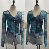 Fongt Babes Tie-Dye Net Yarn Sunscreen Cardigan Two Sets Of Sling Vest + Long-Sleeved Shirt Top 8056