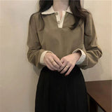 Fongt 2023 New Thin Lapel POLO Long-Sleeved T-Shirt Women's Versatile Show Thin Ins With Student Top