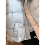 Fongt Milk Blue Splicing Short Cotton Clothes Women Wear Thick Warm Cotton Clothes Loose Thin Coat Top