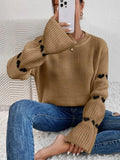 Fongt And Winter Sweater Women's Loose Long-Sleeved Striped Elbow Love Collar Knitted Shirt
