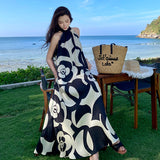 Fongt Hanging Neck Dress Female Summer High Sense Loose Print Skirt Skirt-Outfit