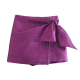 Fongt Women's Metallic Purple Bow Dress Skirt 2217