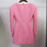 QUALITY Newest Fall Winter 2023 Designer Dress Women's Extra Shoulder Long Sleeve Double Breasted Color Block Mini