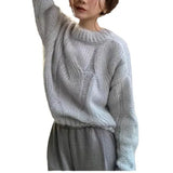 Twist Sweater Women's Winter Korean Gentle Blouse Long Sleeves Loose Thin Round Neck Pullover Knitted Bottom Sweater-Outfit
