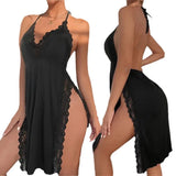 Fongt Selling Sexy Pajamas Hanging Neck Sleeping Dress Show Back Large Size Suit Open Fork Home Clothing Source