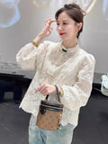 New Chinese Style National Wind Shirt Female Temperament Shirt Spring Dress New 2024 White Small Shirt Popular Burst Coat Jacket-Outfit