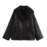 Fongt Women's New Retro Loose Thin Grab Velvet Velvet Casual Jacket Jacket