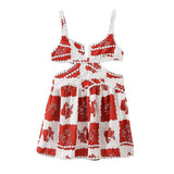 Fongt Bohemian Sexy Red Lattice Print Sling Skirt Side Hollow A Skirt