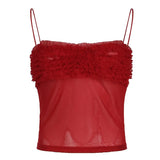 Sexy Transparent Mesh Crop Top y2k Vintage Ruched Patchwork Sleeveless Slim-fitting Camisole Women Casual Chic Tee Summer-Outfit