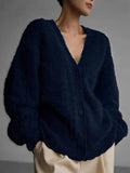 Fongt Women's Imitation Sting Cardigan Women Lazy Wind Loose Sweater Soft Long-Sleeved Knitted Casual