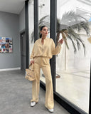 Fongt 20232 New Solid Color Zip Loose Hoodie Casual Versatile Trouser Suit-Outfit