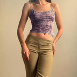 Fongt Women's Purple Print Design Sense Inside And Outside With Sexy Sling Mesh Gauze Breathable