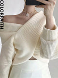 2022 V-Neck Pull Sexy Off Shoulder Sweater Knitted Korean Elegant Lady Winter Spring Women Pullover Jumpers
