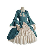 Retro Gothiced Court Dress Royal Lady Ball Dress Square Neck Tight Waist Bowknot Women Elegant Costume vestido ropa-Outfit