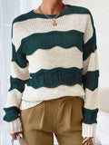 Fongt Autumn And Winter Three-Dimensional Striped Mahjong Loose Knitted Long-Sleeve Round Jumper Woman