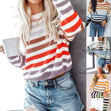 Fongt Striped Tendered Sweater Female Autumn 2025 Winter Student Blouse Burst Knitted Shirt