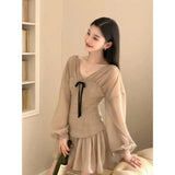 Fongt Sweet Temperament V Neck Waist Dress Gentle Style Unique Beauty Thin A-Dress Women's Summer New