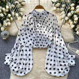 Fongt Top Spring Fashion Bow Tie With Lantern Sleeves Long Sleeves Loose Shirt Woman
