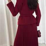 Fongt Women's Clothing 2025 Autumn New Button Suit Jacket 100-Folded Skirt Suit
