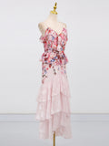 Fongt Temperament Dress Women 2025 Summer New Elegant Wind And Wood Ear Print Design Long Sling