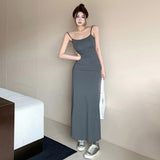 Women Sexy Sleeveless Maxi Dress Spaghetti Strap Backless Slim RobeParty Clubwear-Outfit