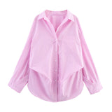 Fongt 2025 New Women's Cotton Bat Sleeve Striped Clip Long Sleeve Shirt 2025458