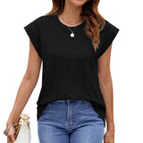 2024 New Round Collar Jacquard Solid Color Short-Sleeved Casual T-Shirt Vest-Outfit