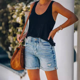 Fongt Autumn And Winter Women's Casual Hole Water Wash Denim Shorts Straight Trousers Tide Brand