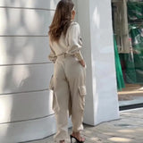 Fongt 2024 New Solid Color POLO Collar Shirt, Overalls Casual Suit Female-Outfit