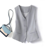Fongt V-Neck Small Suit Vest Female Outside With Vintage Short Fold Wear Stylish Vest Horse Jacket Sleeveless Vest Top-Outfit