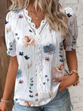Wise Hot Style Summer V-Neck Lace Splicing Printed Shirt Shirt Women's Clothing-Outfit