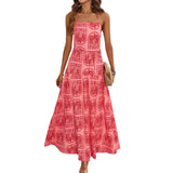Fongt Women's Summer Hanging Neck Print Beach Hawaiian Vacation Dress With Ribs