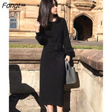 Sleeve Knitted Dress Women's Bottomed Long Waist Sweater Skirt Dress Woman Dress Bodycon Dress Dress Women