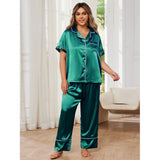 Fongt Women's Plus-Size Pajamas Spring And Summer High Sense Ice Silk Short Sleeve Trousers Home Suit-Outfit