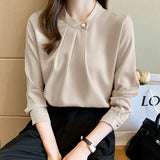Fongt New Autumn New Professional Shirt Female Design Sense Niche Korean Version Long Sleeve Satin Chiffon Top Female-Outfit