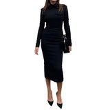 Fongt 2023 New Solid Color Fashion Lapel Slim Show Thin Package Hip Dress-Outfit