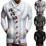 Fongt Men's Turtleneck Button Horn Buckle Knit Fashion Cardigan Men's